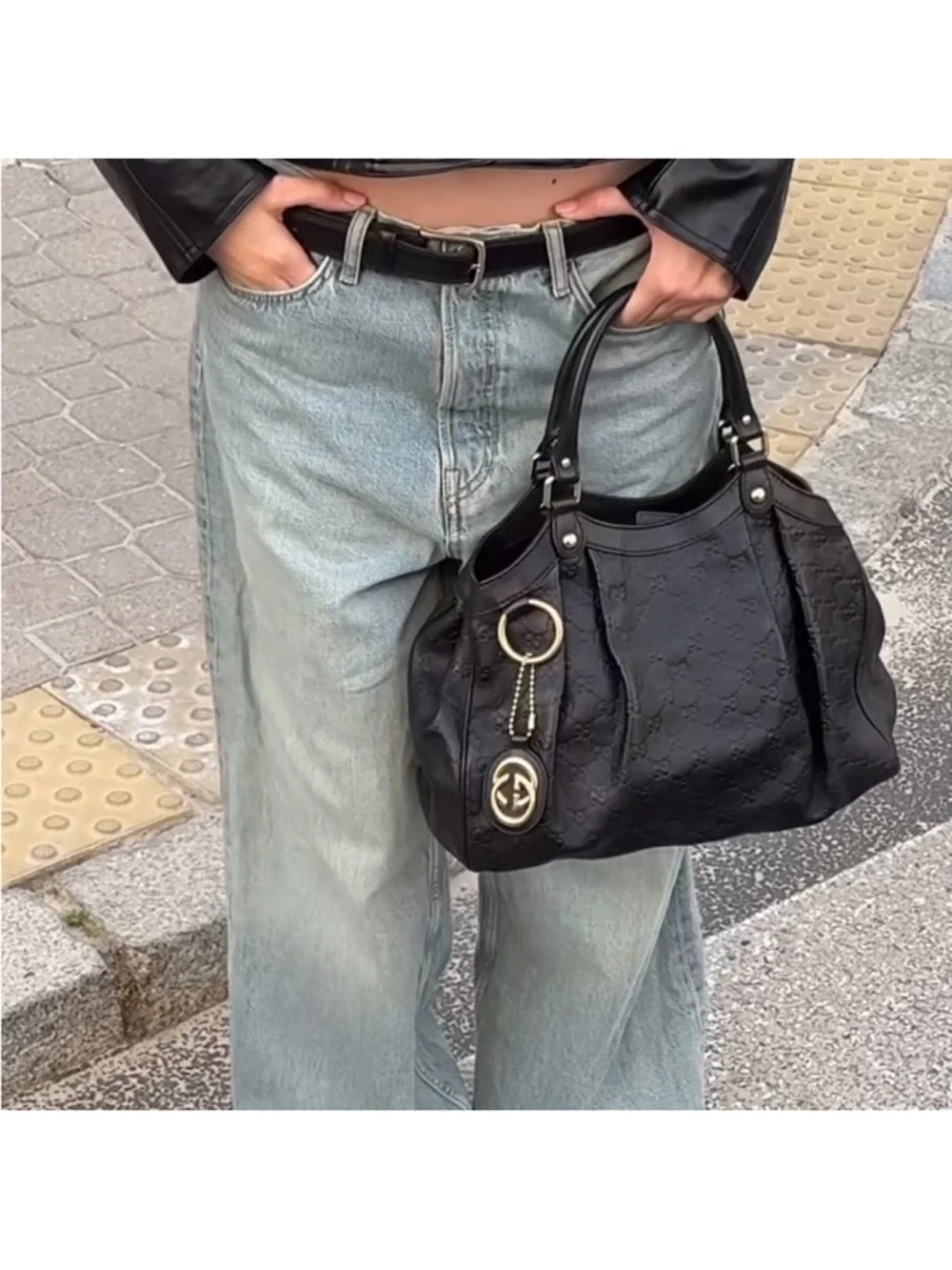 Gucci Leather Sukey logo monogram black bag Y2K Vintage - Picture 2 of 11